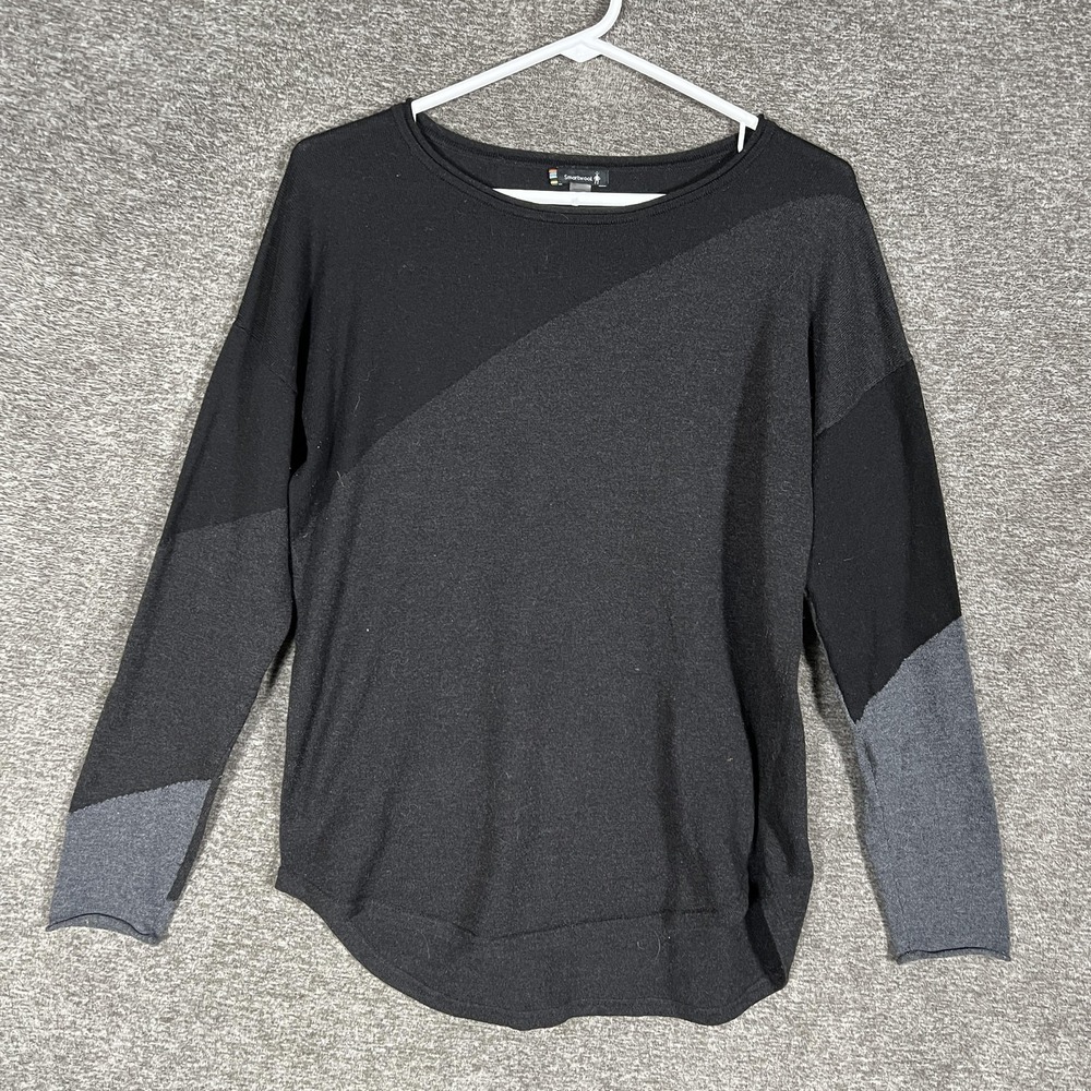 Smartwool Sweater Womens Medium Black Gray Merino‎ Wool Colorblock Pullover Knit